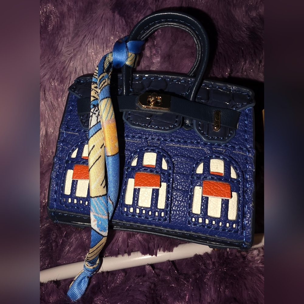 Blue Mini Structured Satchel Bag with Red & White Accents - Picture 4 of 10